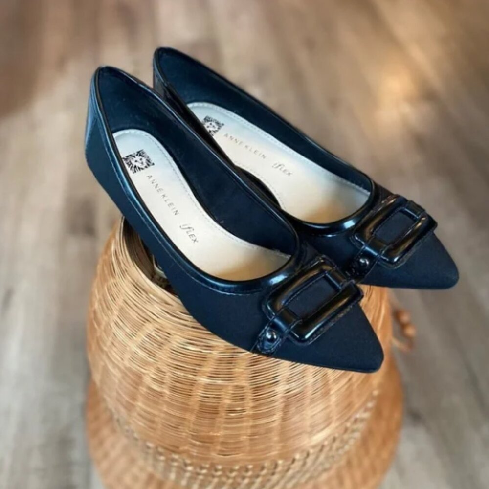 Anne Klein Blue/ Navy Kitten Heels with Decorative Buckle - 3300